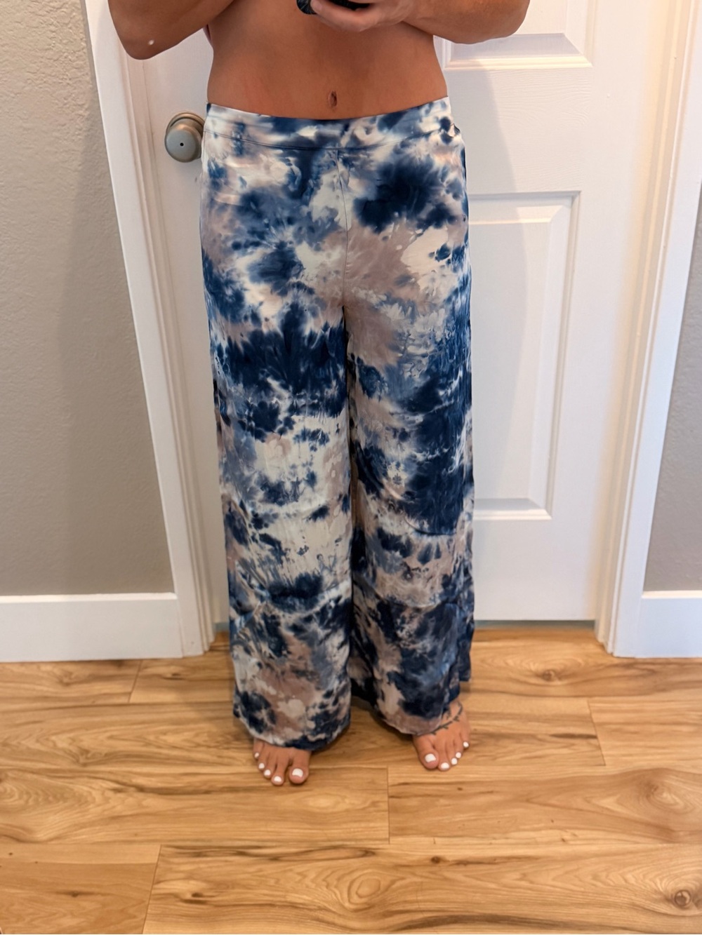 Young Fabulous & Broke Blue & Cream Tie-Dye Wide Leg Pants